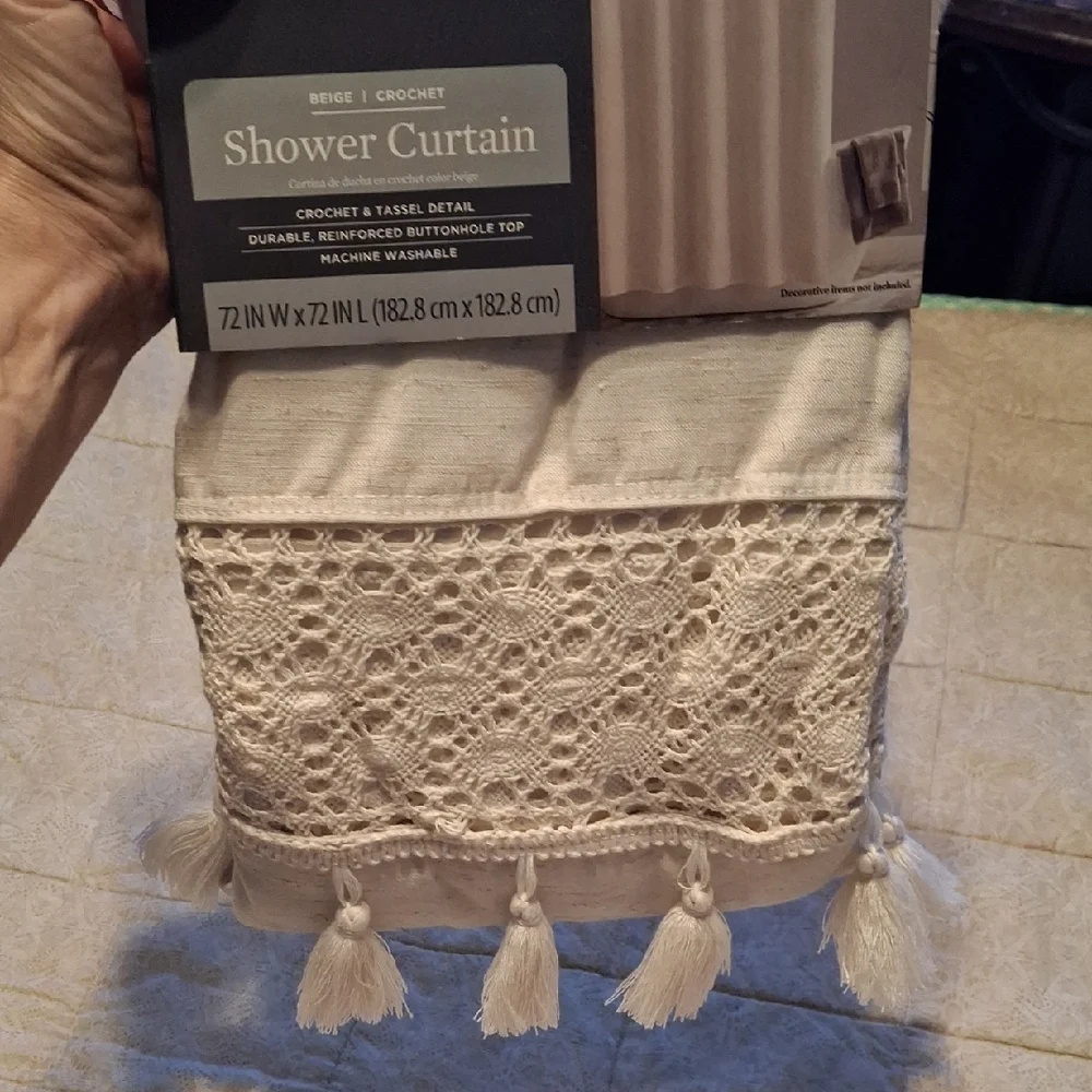 Better Homes And Gardens Cream Crochet Tassel Shower Curtain